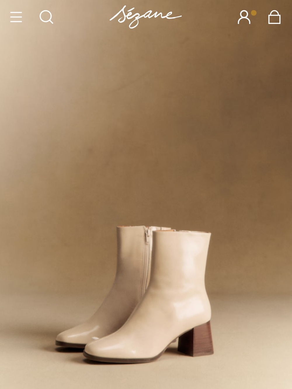 Sezane Cream Leather Ankle Boots with Block Heel - Picture 2 of 7